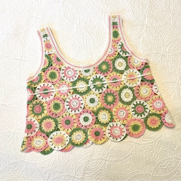 JULIA by love J Granny Square Crochet Sweater Crop Top Sz M - Picture 3 of 8